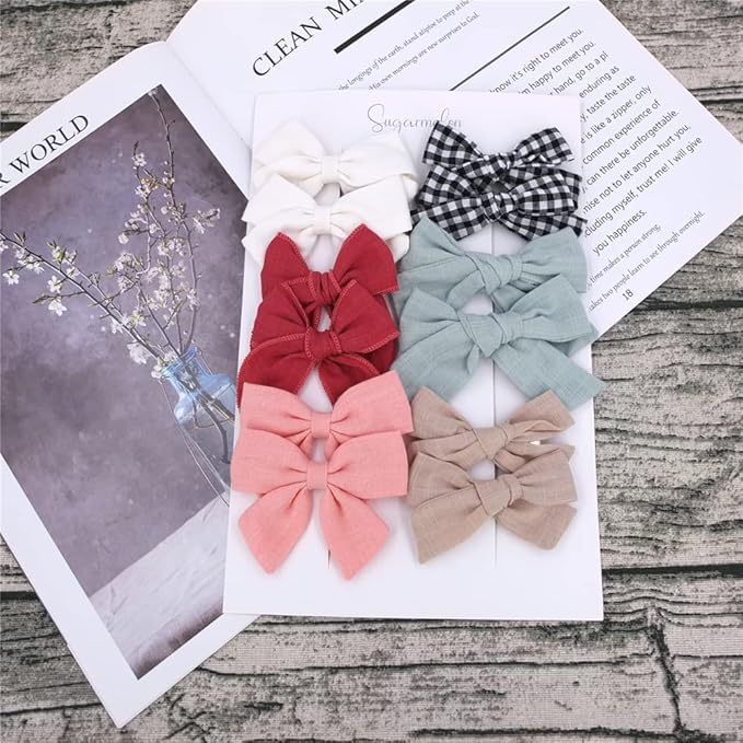 12 PCS Linen Bow Hair Clips for Baby Girls Hair Bows Alligator Clips Accessories Infants Toddler Kids Hairgrips (Assorted C)