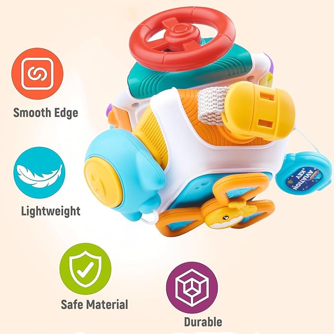 Montessori Busy Cube for Toddlers,Car Travel Toys Busy Board Activity Cube,Kids Educational Birthday Gifts Sensory Baby Toys 18+ Months (Decahedron)