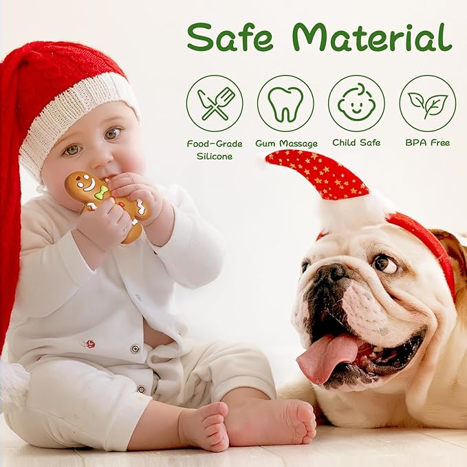 NCVI Christmas Teether, Baby Teething Toys for 0-6 6-12 Months, My First Christmas Silicone Chew Toys, First Christmas Gifts for Baby Boys and Girls, Ideal Toddlers Stocking Stuffer, Gingerbread Man