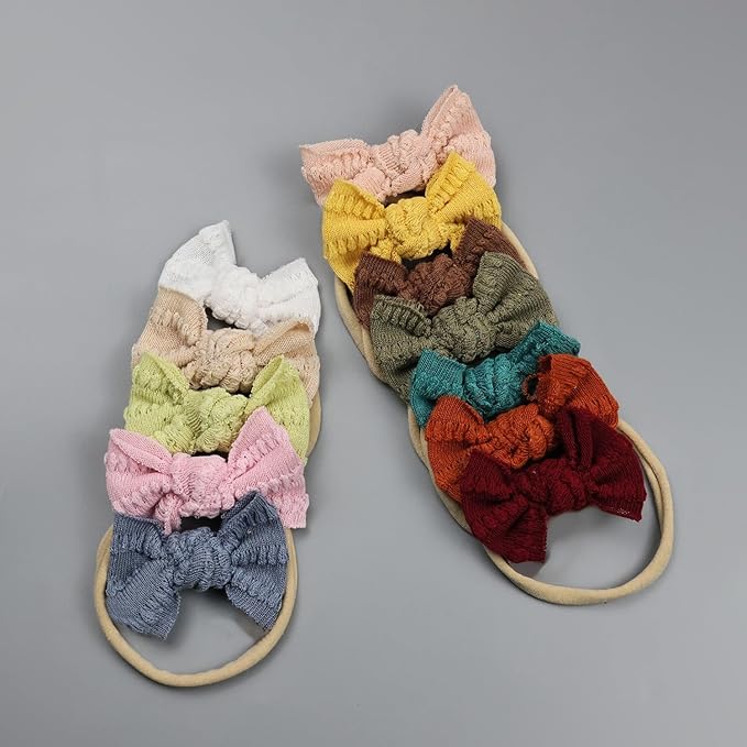 Baby Girl Knitting Hair Bow Headband Nylon Elastic Hair Bands 12Pcs Fall WInter Hair Accessories for Newborn Toddlers (knitted 12pcs)