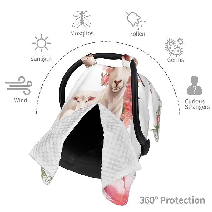 Personalized Baby Car Seat Canopy with Name Custom Minky Goat Car Seat Covers Nursing Cover for Breastfeeding Multi-Use Cover Infant Carrier Carseat Winter Cover for Newborn Girls Boys