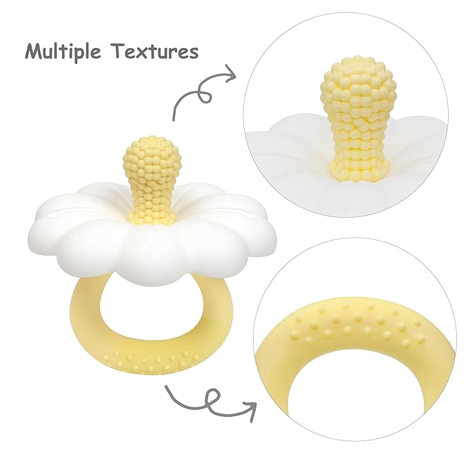 Ginbear Silicone Baby Teether for Girls, BPA Free Food Grade Infant Teething Toys, Soothing Baby Chew Toys, Sensory Teething Pain Relief Pacifier 3 Months + (Set of 2)