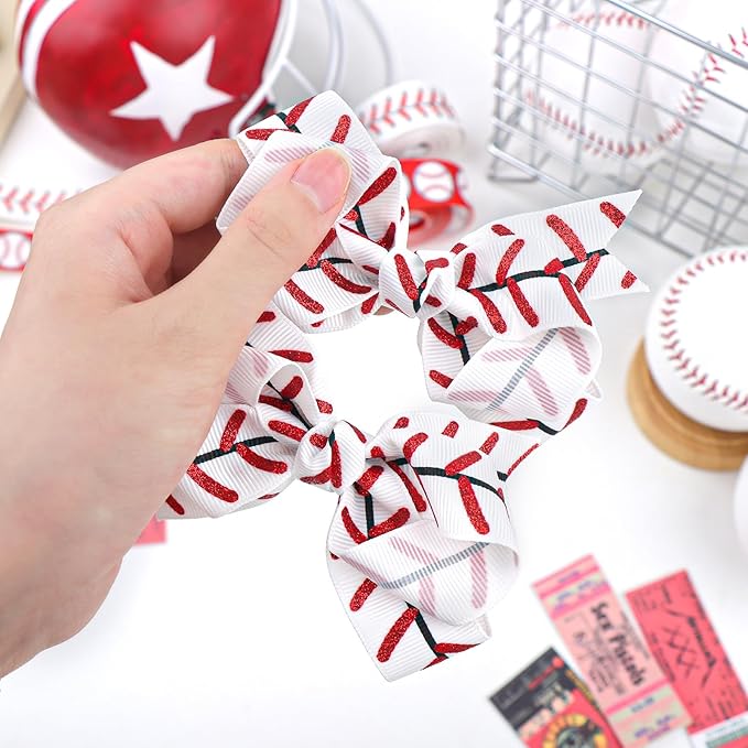 YanJie 2pcs 4'' Baseball Hair Bows for Girls Toddler Teen Glitter Cheer Bows Ribbon Clips Softball Team Gifts Hair Accessories Sports Outfits