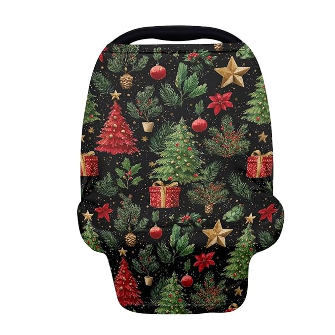 Binienty Nursing Cover for Newborn Breastfeeding - Christmas Tree Pattern Stretchy Infant Carseat Canopy Soft Cozy Mom Breastfeeding Scarf and Shawl