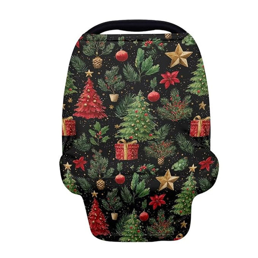 Binienty Nursing Cover for Newborn Breastfeeding - Christmas Tree Pattern Stretchy Infant Carseat Canopy Soft Cozy Mom Breastfeeding Scarf and Shawl