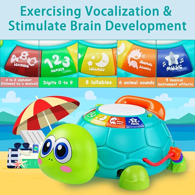 Ussybaby Baby Crawling Toys 6 to 12 Months, Infant Turtle Musical Toys with Phone Hand Drum，Baby 7 8 9 10 11 Months 1-2 Year Old Boy Girl Gift Green