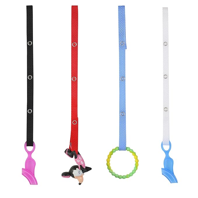 Baby Buddy Secure-a-Toy, Adjustable Pacifier and Teether Strap for Stroller, Highchair, and Car Seat, Navy Red Blue White, 4 Pack - Made in USA