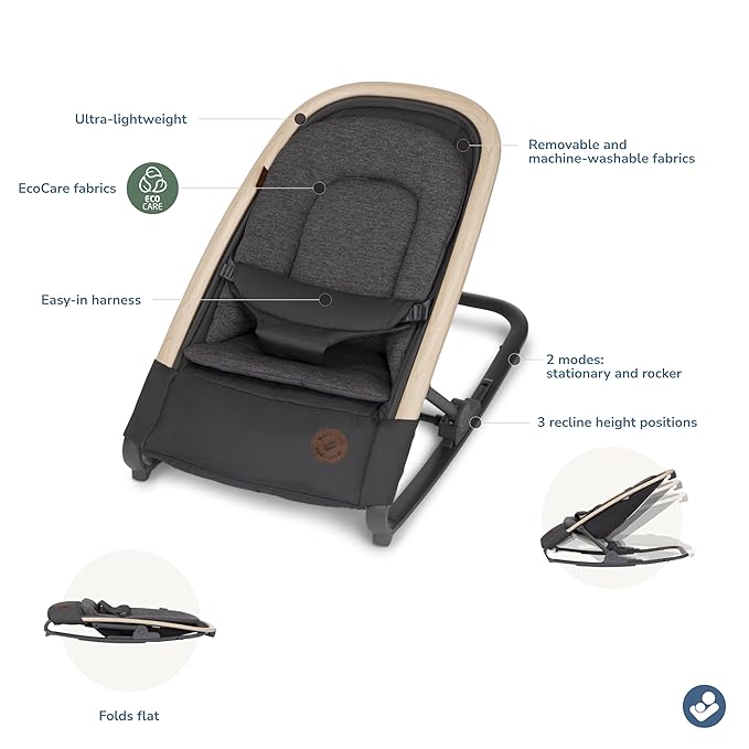Maxi-Cosi Kori 2-in-1 Baby Bouncer Seat for Infants, Baby Rocker Chair, Portable Baby Bouncer, Classic Graphite