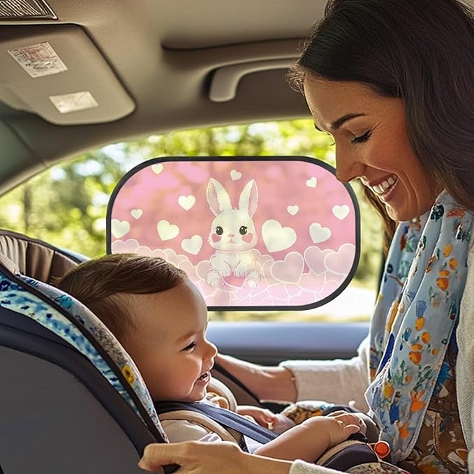 Bulopur Cute Bunny Car Shades Back Windows Baby 2 Pack Easy to Install Car Sun Shade Side Window UV Protection Breathable for Most Vehicle, SUV, Truck