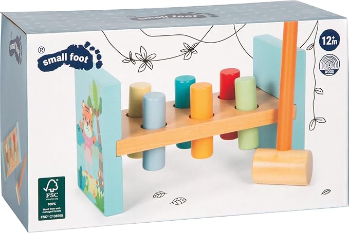 small Foot Jungle Friends 12763 Knock Bench Robust Knocking Game Made of FSC 100% Certified Wood with Jungle Motifs for Children from 12 Months