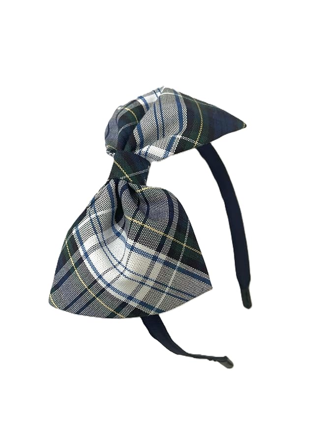 ClassExceed School Headband, Plaid bow headband, back to school, available in variety of school plaids (Plaid 80 White Green yellow, Regular)