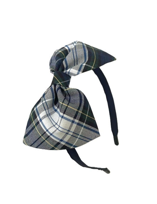 ClassExceed School Headband, Plaid bow headband, back to school, available in variety of school plaids (Plaid 80 White Green yellow, Regular)