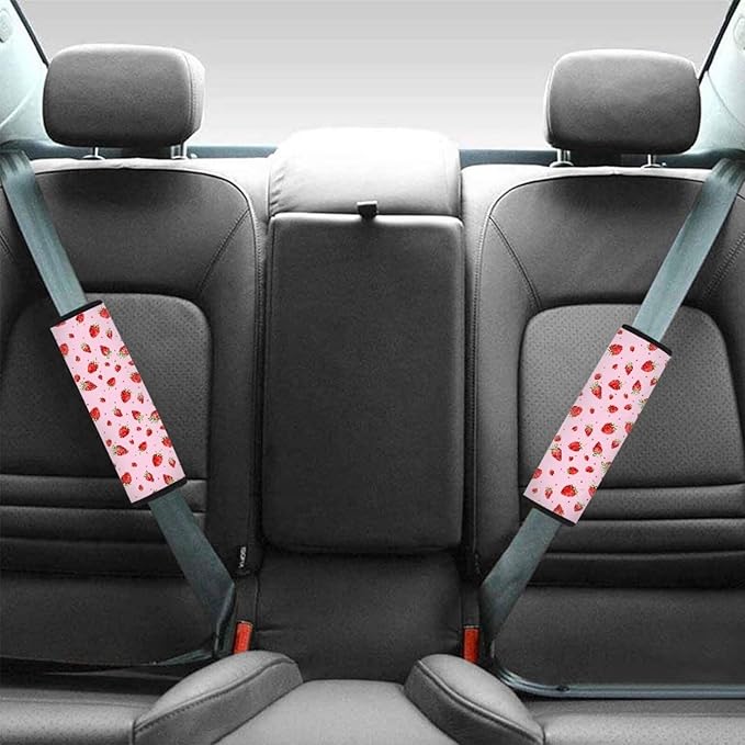 UNICEU Pink Strawberry Printed Neoprene Car Seatbelt Cushion Coversfor Women,Strawberry Car Accessories Seat Belt Covers Shoulder Pads Seatbelt Strap Cover for Cars,Backpack Shoulder Strap