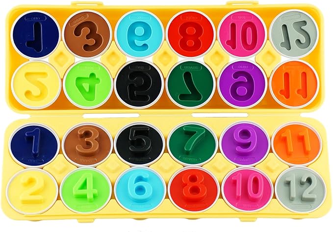 Dimple 12 Play Numbers Egg Matching Toy Play Matching Eggs Easter Toy w/Holder - Egg Toys for Toddlers STEM Egg Toys Colors & Shapes Recognition for Kids -Educational Color Sorting Toy