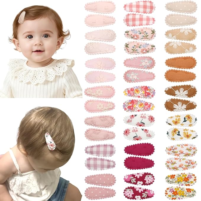 CÉLLOT 42Pcs Baby Hair Clips, Infant Girl Hair Accessories, 1.5" Mini Hair Clips, Printed Anti-Slip Snap Barrettes, Waterdrop Design Hairpins, Toddler Girl Hair Accessories（A）