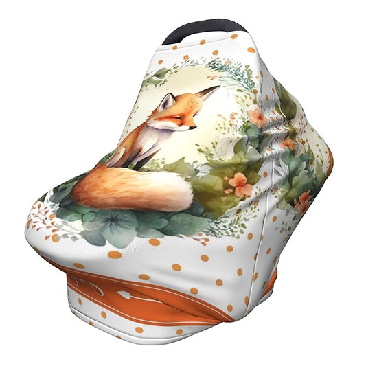 Personalized Fox Baby Car Seat Cover with Name,Multi-Use Canopy for Nursing, Strollers,Shopping Carts,Customized Breastfeeding Cover, Full Privacy,Infant Stroller Cover
