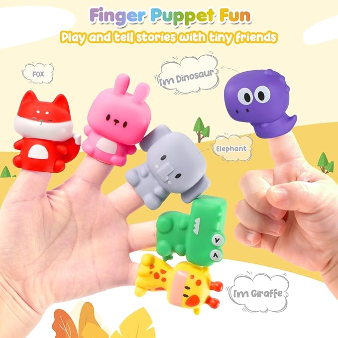 URMYWO Learning Toys for 1 2 3 Years Old Boy Girl, Toddler Montessori Toys, Train Set with 10 Finger Puppets & Play Mat, Counting Matching & Sorting, Toddler Birthday Gift