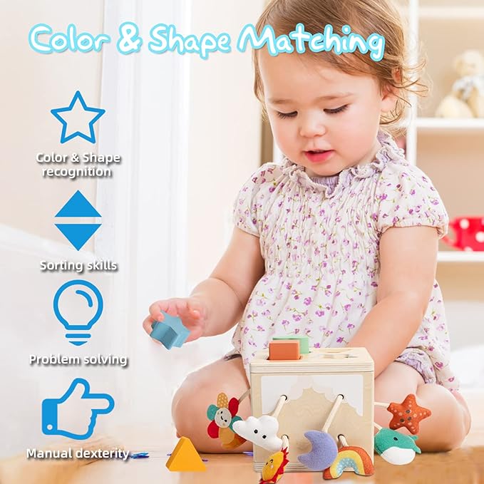 Twefex Pull String Activity Toy, Montessori Toys for Babies 6-12 Months, Wooden Activity Cube Baby Sensory Toys for 1 Year Old Boy Girl, Early Learning Baby Infant Toy 6 to 12 Months