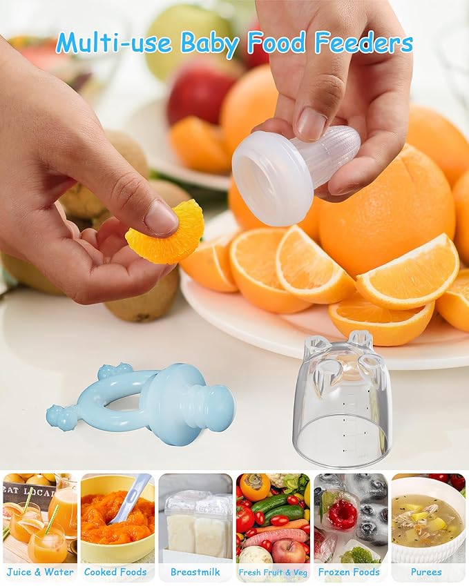 Silicone Baby Fruit Feeder 2 Pack, Baby Mesh Teethers, Breastmilk Popsicle Molds for Teething Relief, Fresh Food Feeder for Safe Infant Self Feeding (Blue & Green)