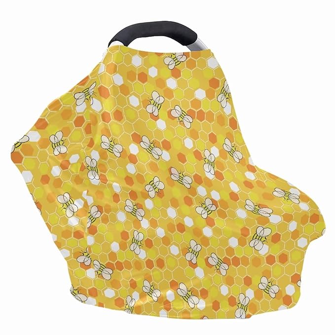 Forchrinse Cartoon Bee Nursing Breastfeeding Cover for Newborn,Multi-Use Baby Car Seat Cover Canopy Shopping Cart Cover High Chair Cover Washable