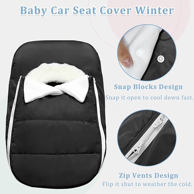 Car Seat Cover Baby Winter, Waterproof Carseat Covers Newborn Boy, Windproof Infant Car Seat Cover Warm & Breathable Use Universal Black