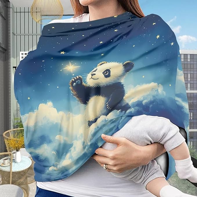 Binienty Galaxy Panda Baby Car Seat Covers,Multiuse Nursing Cover and Stroller Cover for Sun,Stretchy Soft Car Seat Canopy Carrier Cover,Newborn Essentials, Nursing Top
