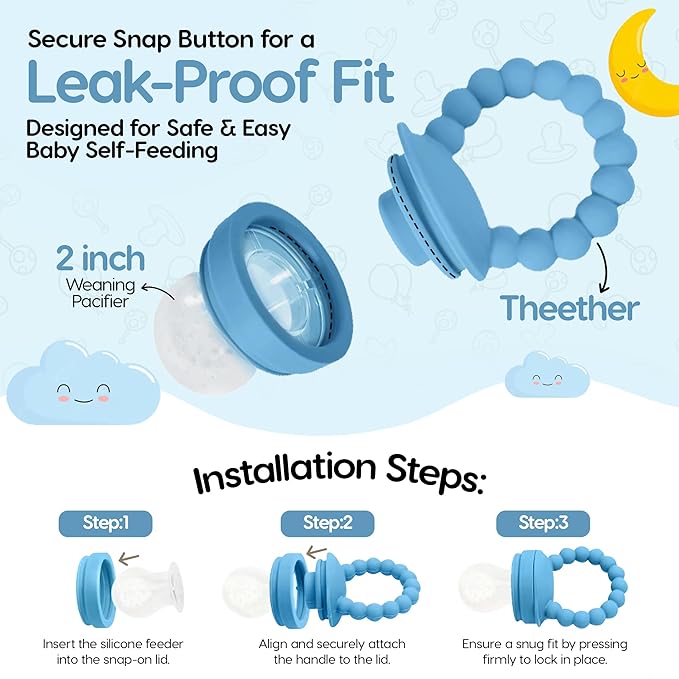 O’doe Fruit Feeder | Baby Fruit Feeder Pacifier with 1 Feeders and 3 Nipples | BPA-Free, Baby Food Feeder and Fruit Teether for Babies | Silicone Pacifier and Teething Soother | Ideal for Baby Feeding