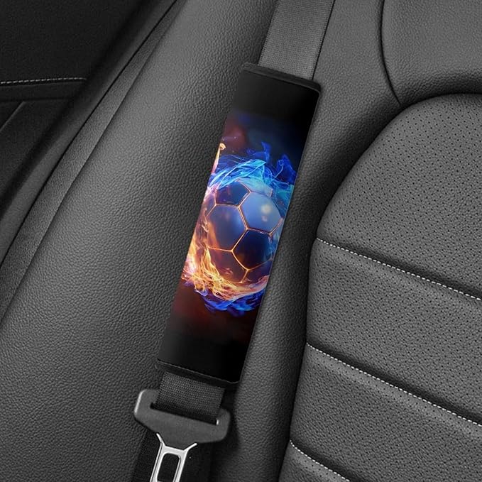 Biyejit Flame Soccer Car Seat Belt Cover Pad, Car Safety Seat Belt Strap Shoulder Pad for Adults and Children, Suitable for Car Seat Belt, Backpack, Shoulder Bag, Set of 2