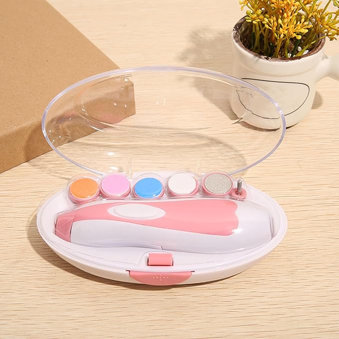 Baby Electric Nail Trimmer, LED Baby Nail File Electric Nail Trimmer Manicure Set Toes Fingernails Care Trim Polish Kit for Toddlers Kids Newborn (Light Pink)