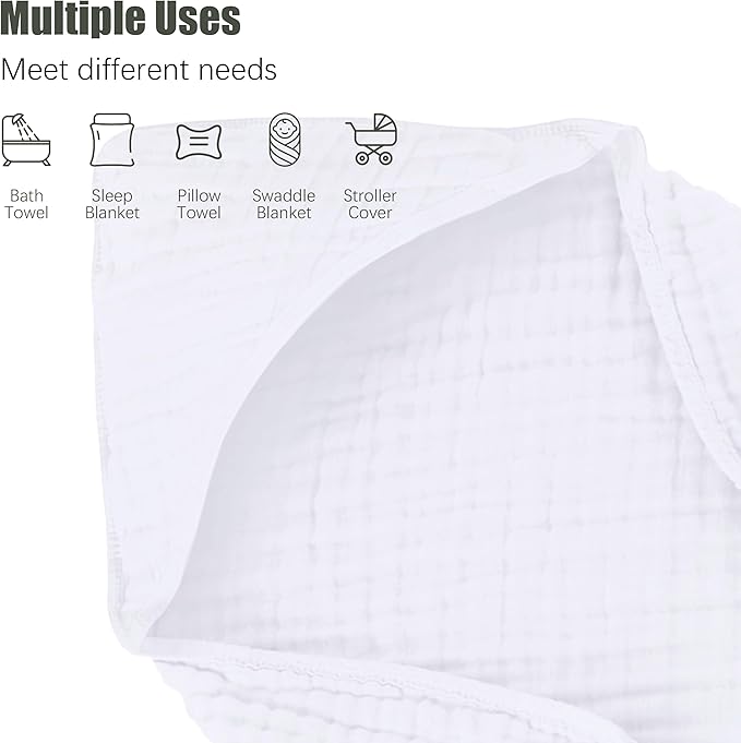 Spotted Play 2 Pack Hooded Baby Towels - 100% Muslin Cotton for Newborns, Infants, Toddlers - Large 32x32Inch Size - Highly Absorbent and Essential for Newborn Care, White and Grey