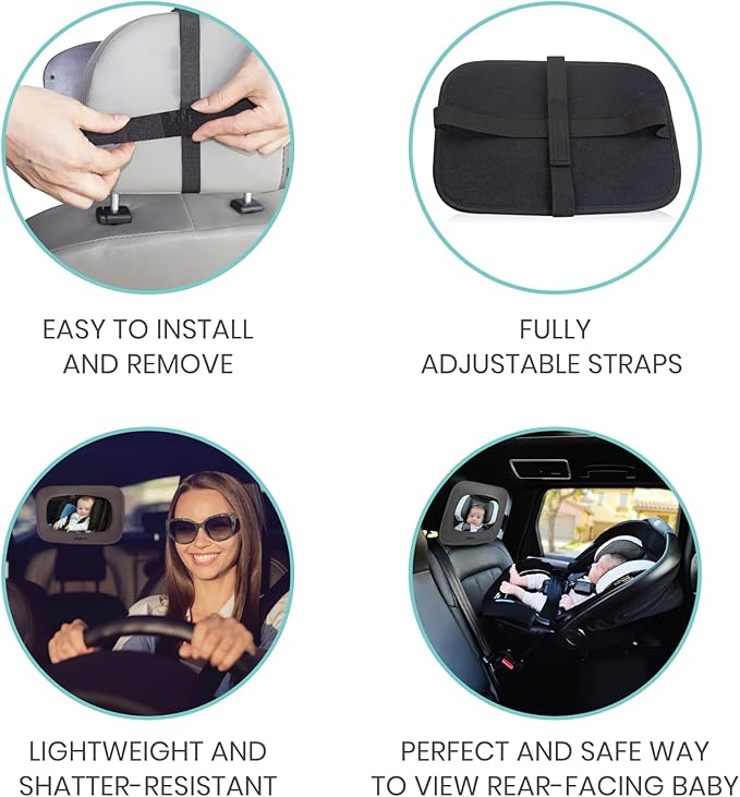 Lulyboo Baby Mirror for Car, Adjustable Rear Facing Back Car Seat Mirror, Black