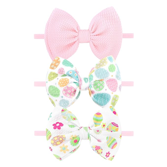 YanJie Easter Hairbands Baby Girl Headbands Pink Baby Headband Cheer Bows Egg Carrots Print Nylon Hairbands Bows Infant Easter Hair Accessories