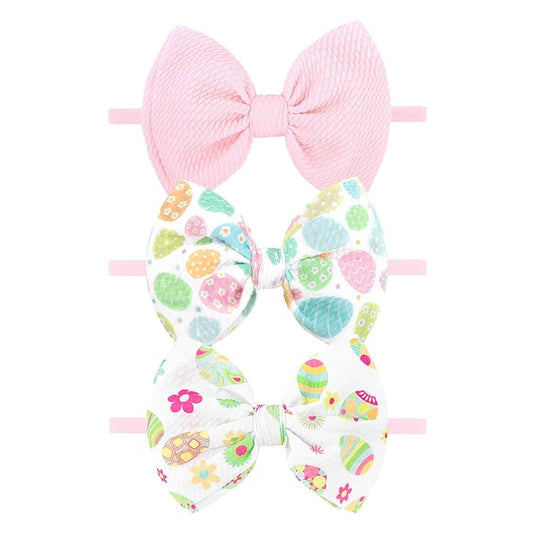 YanJie Easter Hairbands Baby Girl Headbands Pink Baby Headband Cheer Bows Egg Carrots Print Nylon Hairbands Bows Infant Easter Hair Accessories
