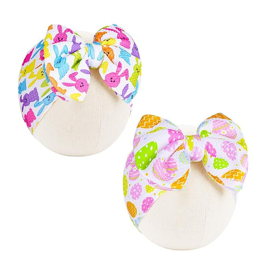 2Pcs Easter Baby Headband Rabbit Egg Easter Hair Bows for Girls Large Easter Bunny Ears Headband Toddler Girls Nylon Hair Accessories Big Bows Hairband