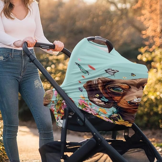 Wanyint Dachshund Dog Blue Stretchy Baby Car Seat Covers Carseat Canopy, Baby Breastfeeding Stroller High Chair Shopping Cart Cover