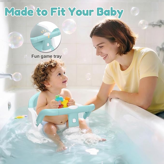 Baby Bath Seat for Babies 6 Months & Up Sitting Up | 360° Stable Toddler Bath Chair with One-Touch Button | Baby Bath Tub Seat with Suction Cups | Open Design, Compact, Detachable, Non-Slip(Green)