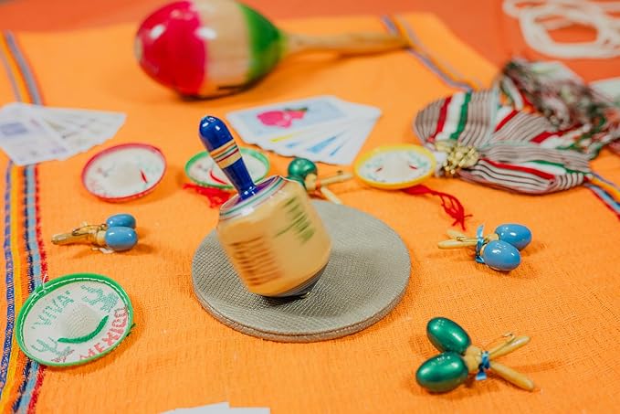 ELIASM Pirinola Toma Todo Pirinola Mexicana de Madera - 4 inch Traditional Mexican Wooden Spinning Top Put and Take Game Juegos Mexicanos de Mesa Adult Party Fiesta