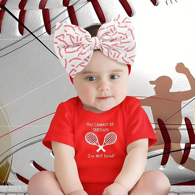 2PCS Baseball Themed Headbands for Baby Girls Softball Hair Bows Accessories for Newborns Infants Toddlers Sports Party Head Bow Wrap