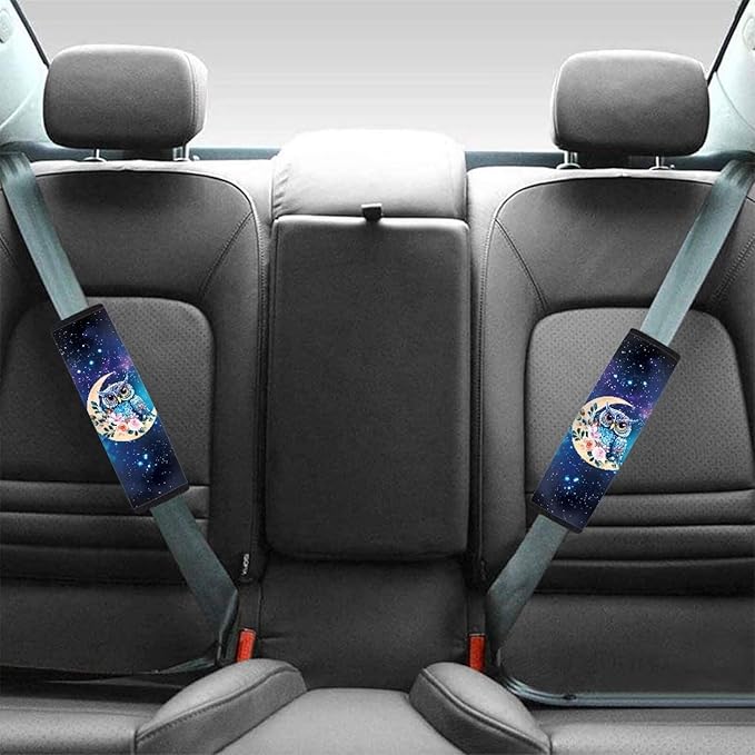 Biyejit Galaxy Owls Universal Car Seat Belt Pads Cover Shoulder Strap Covers for Car & Bag 2 Packs, Helps Protect Your Neck and Shoulder from The Seat Belt Rubbing