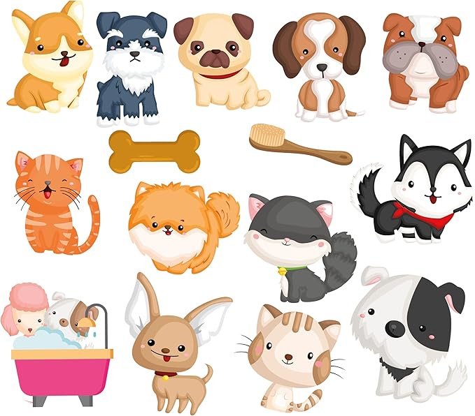Buddy & Barney: Bath Time Stickers - Muddy Paws - 15 Color-Changing Foam Pieces, Dog & Cat Characters, Suction Cup Mesh Bag, Water Play Toy, Kids 3+