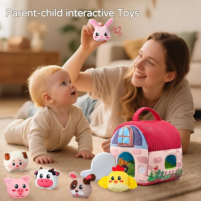 Vanvimen Baby Girl Toys 6-12 Months, Surprise Barn with 12 PCS Stuffed Farm Animals, Montessori Sensory Developmental Learning Toys for 6-12 Months, Ideals 6 7 8 9 Month Old Baby Boy Girl Gifts Toy