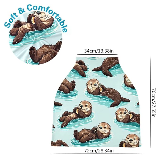 Sea Otters Car Seat Covers for Babies Breathable Nursing Breastfeeding Cover Multi-Use Infant Carseat Canopy and Stroller Cover for Boys Girls