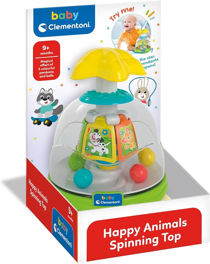 Clementoni Baby Happy Friends Spinning Top Spinning Top for Children with Animals Sensory & Motor Skills Toy for Children from 9-36 Months 17895