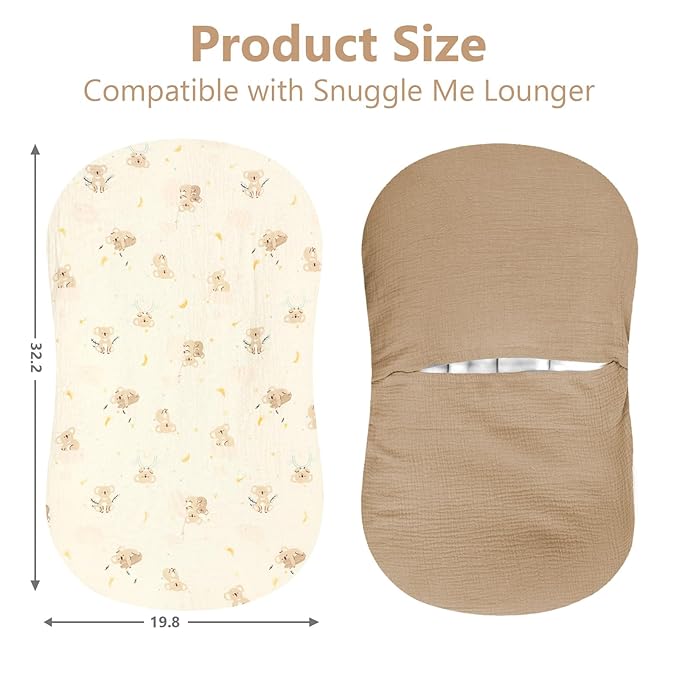 Pea Pod Muslin Baby Lounger Cover 2 Pack Cotton Slipcover, Soft Breathable Infant Lounger Covers Only for Newborn Baby Nest Lounger Sheets for Cozy Naps 0-12 Months（Koala)