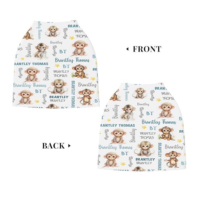 Personalized Car Seat Covers for Babies with Name – Multi-use Breastfeeding Cover Custom Monkey Carseat Canopy Cover, Infant Stroller Covers for Boys and Girls