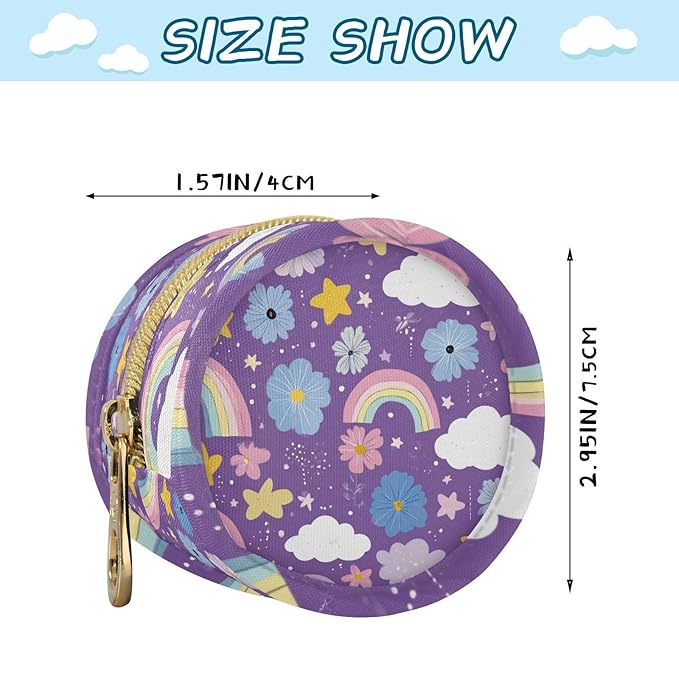Pacifier Holder with Clip Pacifier Case for Diaper Bag Round Baby Pacifier Pouch Box Bag Portable Cute Purple Rainbows Stars Flowers
