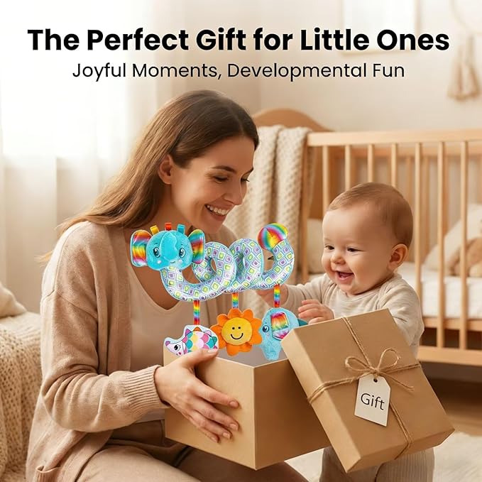 Multi-Use Baby Spiral Activity Toy – Spiral carseat Toy for Car Seat, Stroller,Play Gym, Keeps Baby Quiet, Easy Travel Solution