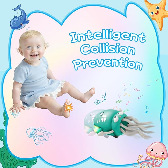 Crawling Dancing Octopus Toy for Kids – Rechargeable Interactive Sensory Toy with LED Lights & Music,Fun Tummy Time Gift for Birthdays & Holidays (Green)