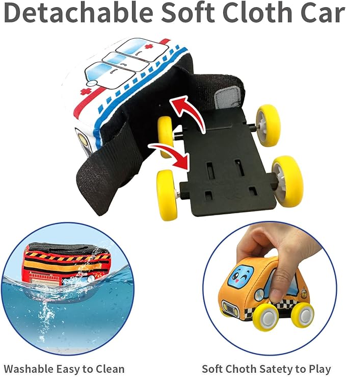 Soft Cars Toys with Voiced Playmat for One Year Old Toddler, Birthday Gifts for Infant 1 to 3 Years Boys and Girls, Musical Mat Easy Storage