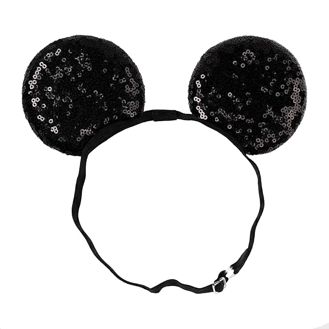 zhezesmila Adjustable Mouse Ears Headband Elastic Classic Black Sequin Ears for Baby Girls Boys Toddlers and Adult